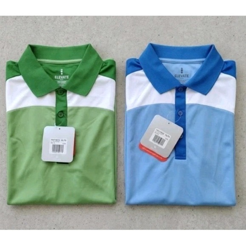 NWT Lot of 2 Elevate Sport Vesta Polo Shirts Men's XL Green‎ Tea Blue
